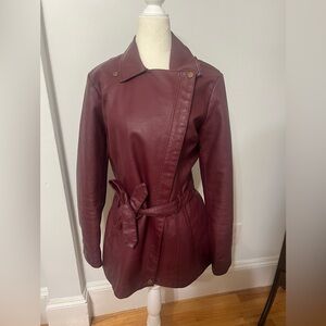 Baccini Maroon Leather Jacket for Women